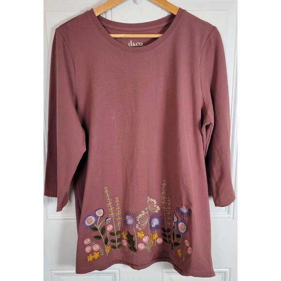 QVC D&Co Floral Embroidered Top Size L 3/4 Length Sleeves - Picture 1 of 7